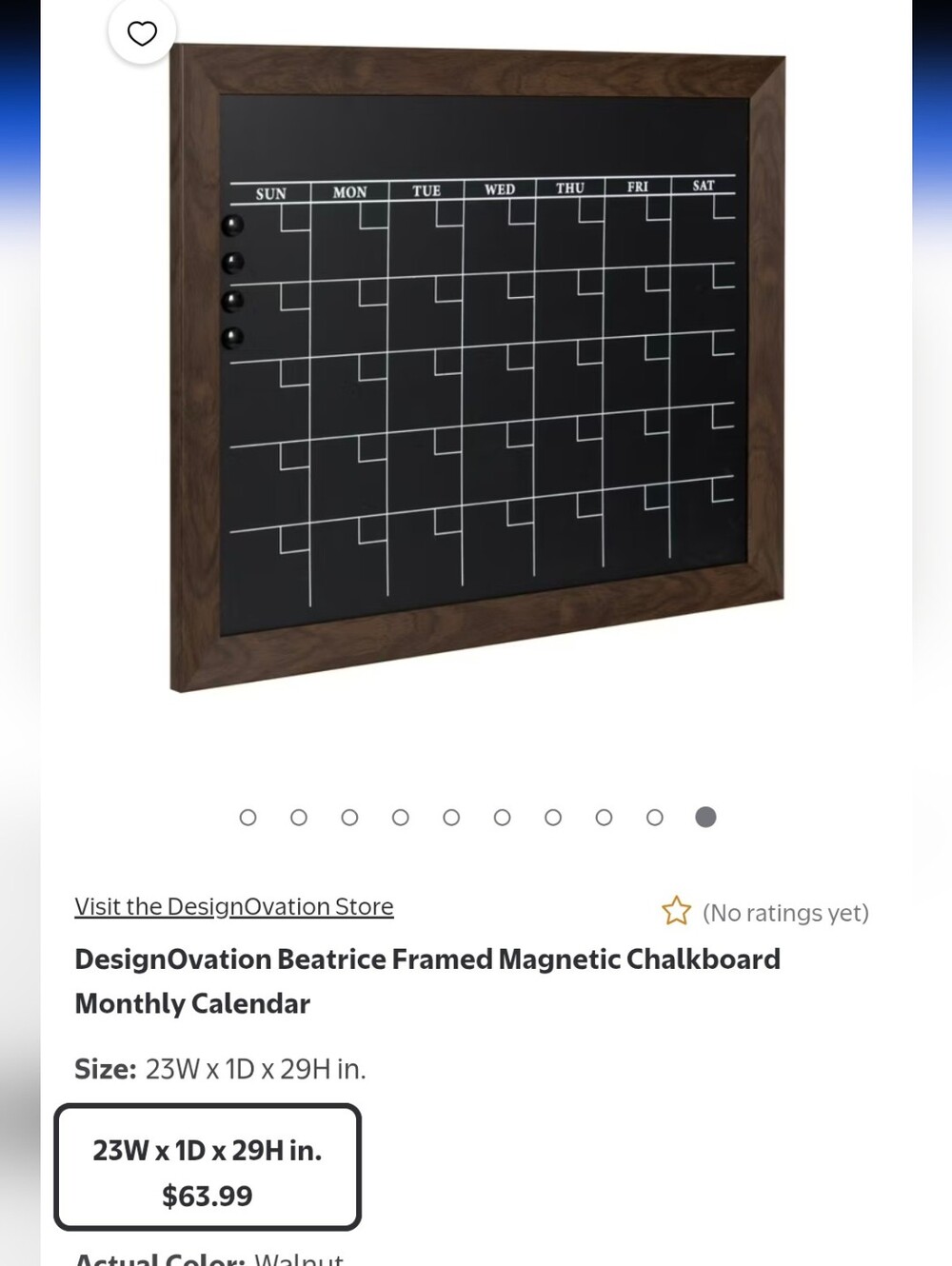 DesignOvation Beatrice Framed Magnetic Chalkboard Monthly Calendar